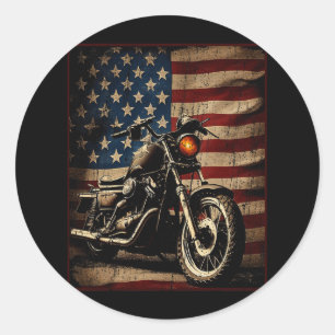 Adesivo Redondo Motocicleta Bandeira EUA Biker Retro