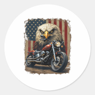 Adesivo Redondo Motocicleta Bandeira EUA Retro Chopper Motociclist