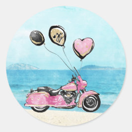 Adesivo Redondo Motocicleta cor-de-rosa no Sticker Beach Wedker