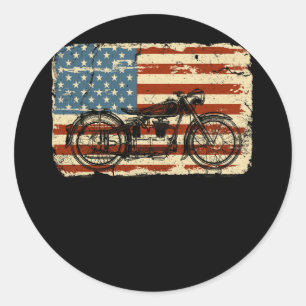 Adesivo Redondo Motocicleta EUA Bandeira patriótica vintage 4 de 