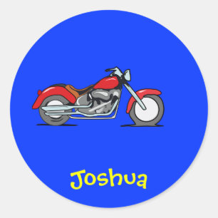 Adesivo Redondo Motocicleta vermelha dos desenhos animados -