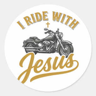 Adesivo Redondo Motociclista Cristão Eu Ando Com Jesus Camisa Vint