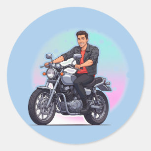 Adesivo Redondo Motociclista Elegante