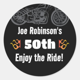Adesivo Redondo Motociclo com chamas 50º ou qualquer aniversário