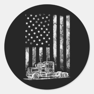 Adesivo Redondo Motorista De Caminhão Americano Flag Trucker Vinta
