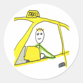 Adesivo Redondo Motorista de Táxi Stickman