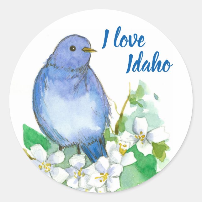 Adesivo Redondo Mountain Bluebird I Love Idaho (Frente)