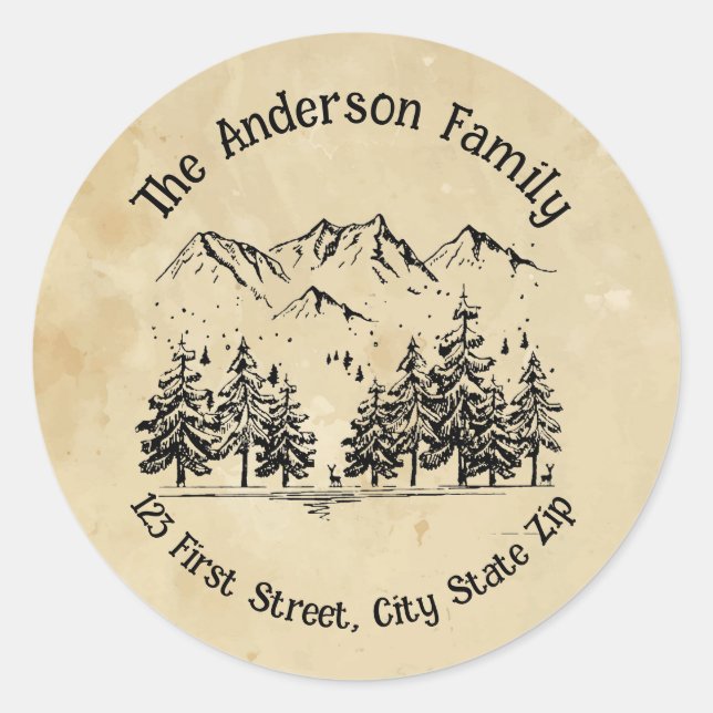 Adesivo Redondo Mountain Forest Trees Wilderness Landscape Scenery (Frente)