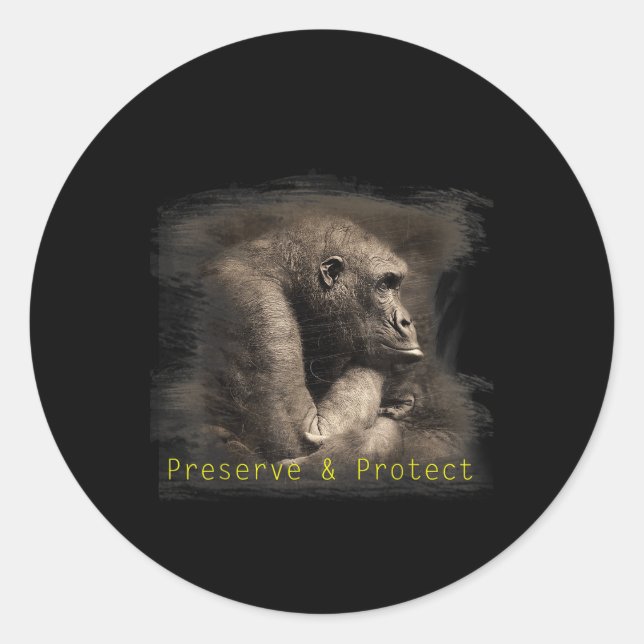 Adesivo Redondo Mountain Gorilla Environmental Protection Conserva (Frente)