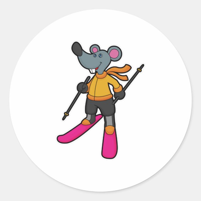Adesivo Redondo Mouse as Skier with Ski (Frente)