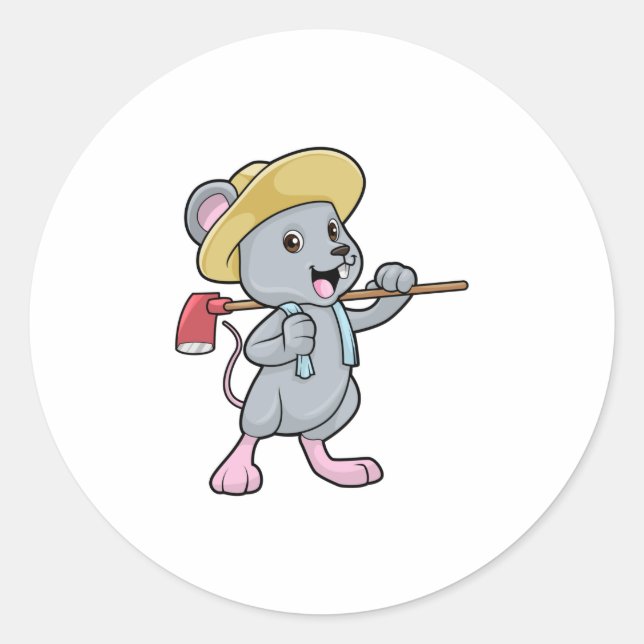 Adesivo Redondo Mouse como agricultor com Ax & Hat (Frente)