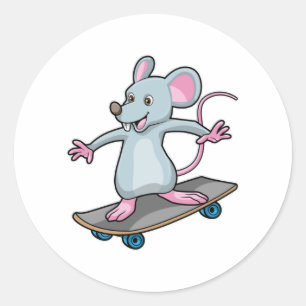 Adesivo Redondo Mouse como skater com skate