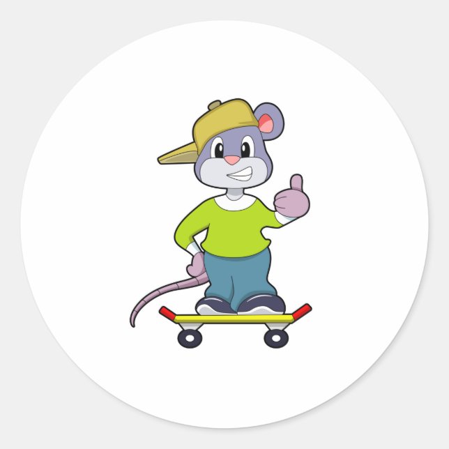 Adesivo Redondo Mouse como skater com skate (Frente)
