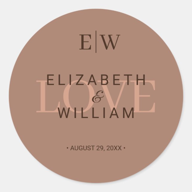 Adesivo Redondo Mousse Simples Elegante Mocha com Casamento Monogr (Frente)