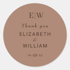 Adesivo Redondo Mousse Simples Elegante Mocha com Casamento Monogr