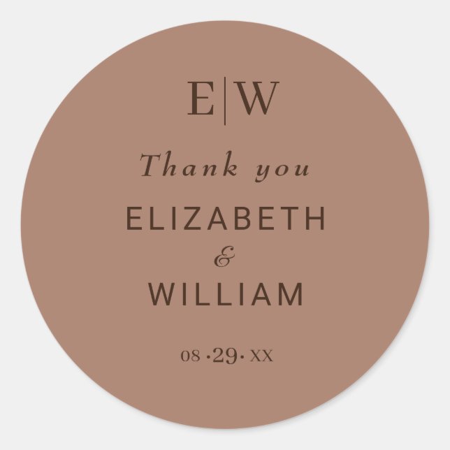 Adesivo Redondo Mousse Simples Elegante Mocha com Casamento Monogr (Frente)