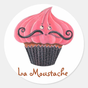 Adesivo Redondo Moustache do cupcake e do La