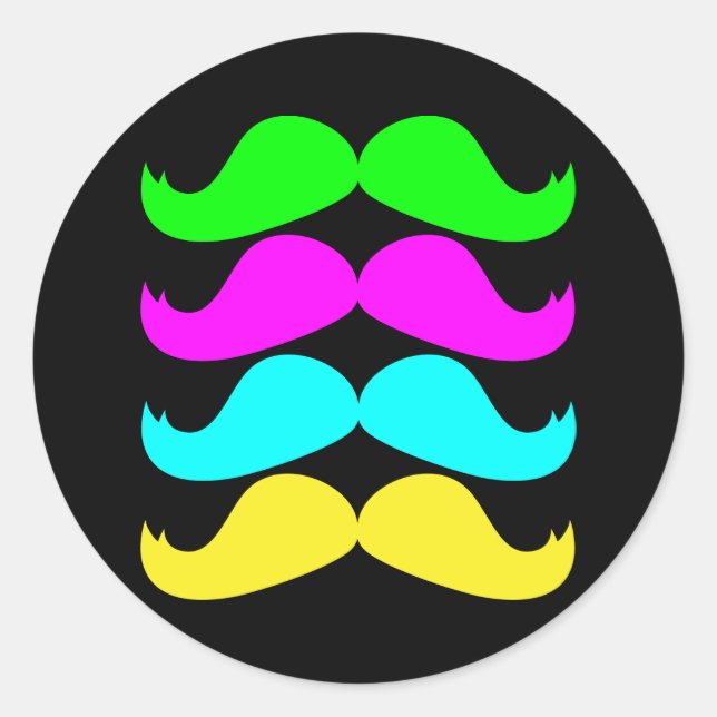 Adesivo Redondo Moustaches retros do RGB Fluo (Frente)