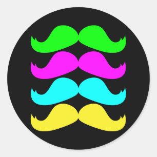 Adesivo Redondo Moustaches retros do RGB Fluo