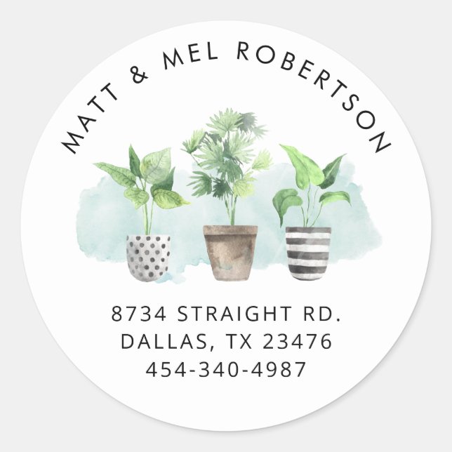 Adesivo Redondo Movemos o Endereço de Devolução Botânica de Aquare (Frente)