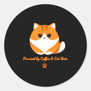 Adesivo Redondo Movido a café & pelo pelo de gato – laranja engraç