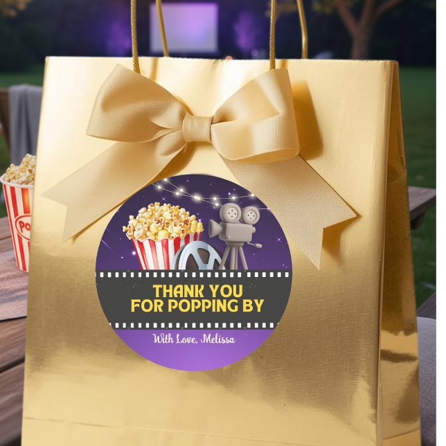 Adesivo Redondo Movie Night Party Thank You For Popping By (Criador carregado)