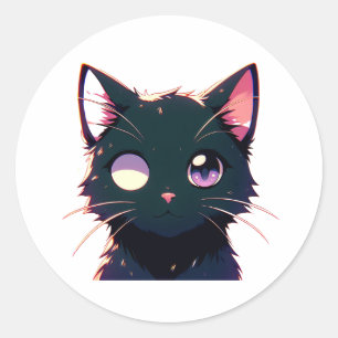 Adesivo Redondo Movimentação de Gato Preto com Face Grave