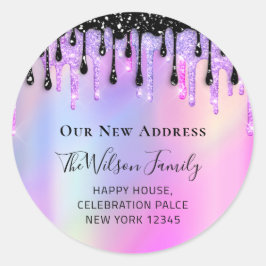 Adesivo Redondo Movimentamos o endereço de alteração de RSVP preto