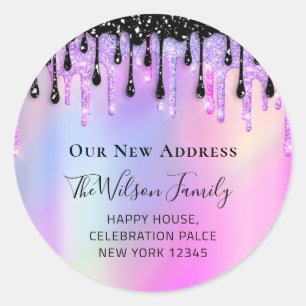 Adesivo Redondo Movimentamos o endereço de alteração de RSVP preto