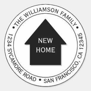 Adesivo Redondo Movimentamos o novo endereço residencial preto bra