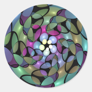 Adesivo Redondo Movimentos Coloridos Arte Fractal Abstrata Trippy