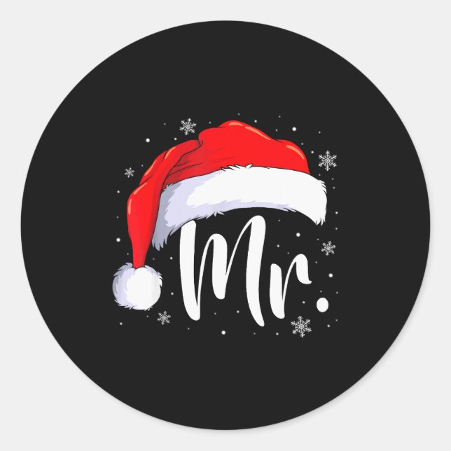 Adesivo Redondo Mr And Mrs Claus Couples Matching Christmas Pajama (Frente)