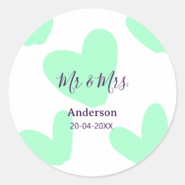 Adesivo Redondo Mr & Mrs add family name date year wedding favor 