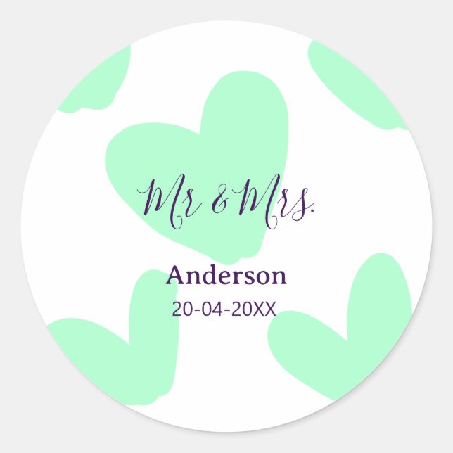 Adesivo Redondo Mr & Mrs add family name date year wedding favor  (Frente)