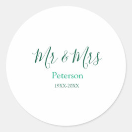 Adesivo Redondo Mr & Mrs last name married year wedding engagement