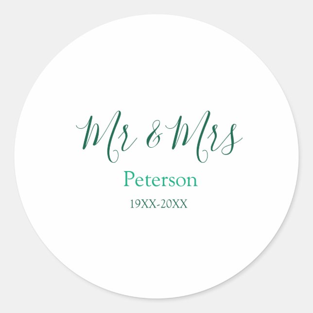 Adesivo Redondo Mr & Mrs last name married year wedding engagement (Frente)