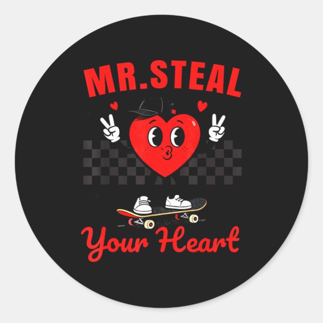 Adesivo Redondo Mr Steal Your Heart For Boys Toddlers Valentine's  (Frente)