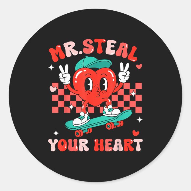 Adesivo Redondo Mr Steal Your Heart For Boys Toddlers Valentine's  (Frente)