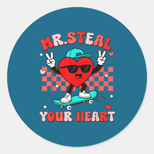 Adesivo Redondo Mr Steal Your Heart For Boys Toddlers Valentine's  (Frente)