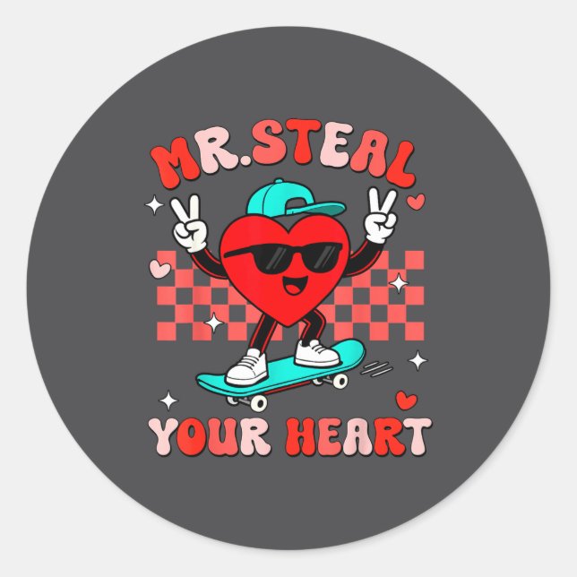 Adesivo Redondo Mr Steal Your Heart For Boys Toddlers Valentine's  (Frente)