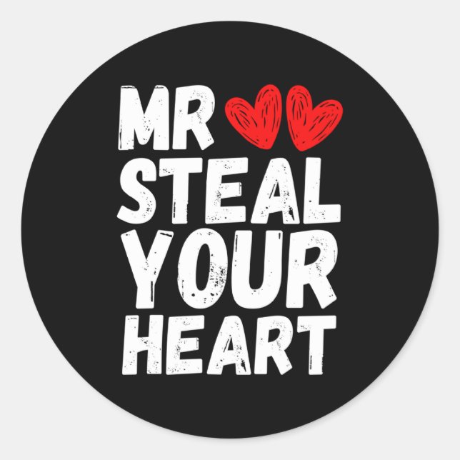 Adesivo Redondo Mr Steal Your Heart Valentines Day Boys Kids  (Frente)