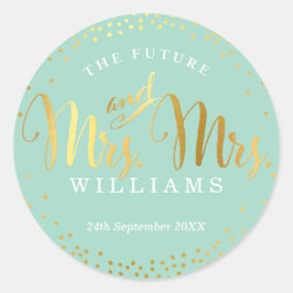 Adesivo Redondo MRS. & MRS. WEDDING SEAL na moda dourado
