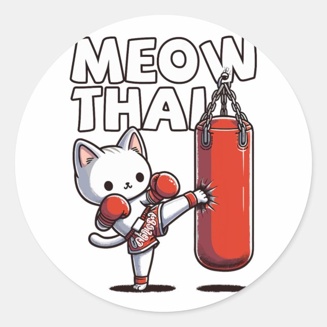 Adesivo Redondo Muay Thai Cat (Frente)