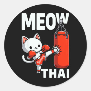 Adesivo Redondo Muay Thai Cat Boxando Artes Marciais Combatendo Es