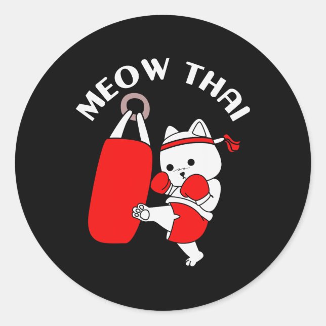 Adesivo Redondo Muay Thai Cat Meow Tailandês (Frente)
