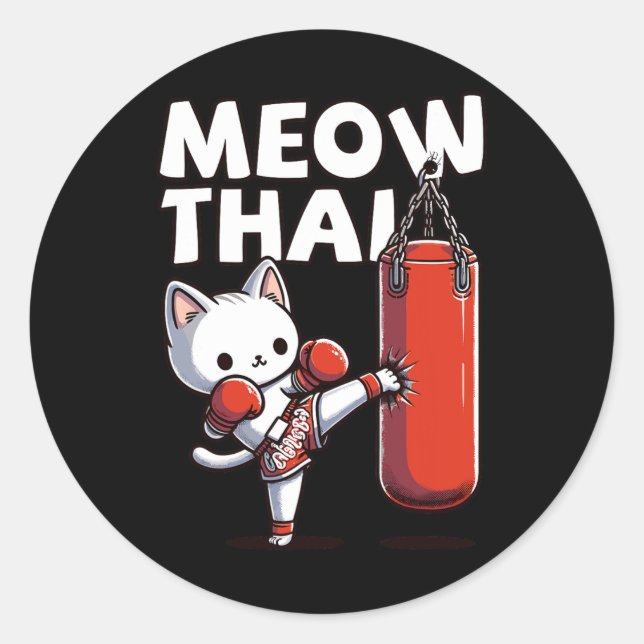 Adesivo Redondo Muay Thai Cat Meow Tailandês (Frente)