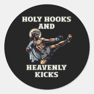 Adesivo Redondo Muay Thai Engraçado Senhor Jesus Thai Boxing Kickb
