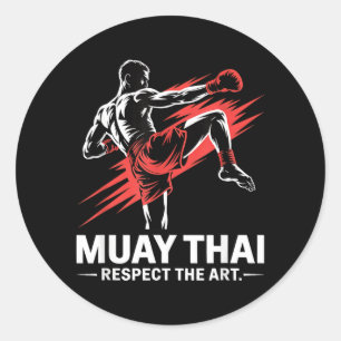 Adesivo Redondo Muay Thai Respeita a Arte dos 8 Membros Kick Boxin