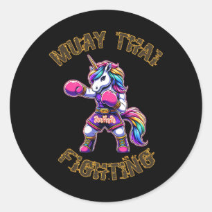 Adesivo Redondo Muay Thai Unicórnio - Kickboxing Tailandês Boxe Ta