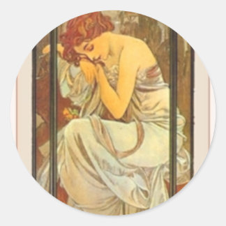 Adesivo Redondo Mucha art deco poster mulher longa